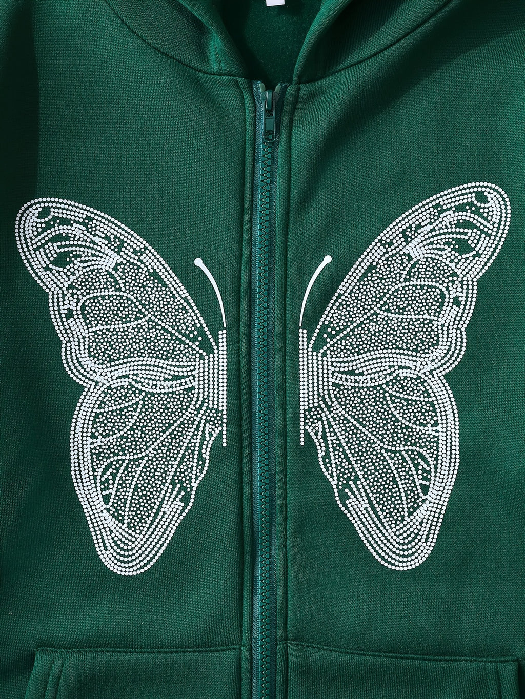 Y2K Butterfly Pattern Zip Up Hoodie, Casual Long Sleeve Drop Shoulder Hoodie, Women's Clothing
