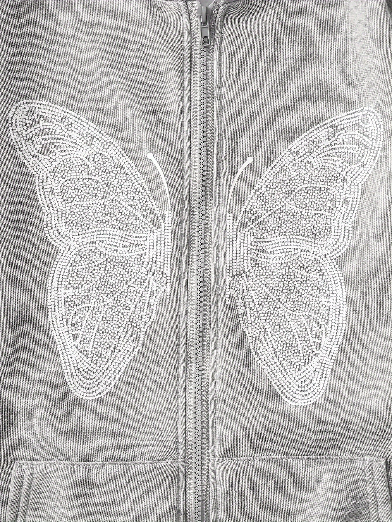 Y2K Butterfly Pattern Zip Up Hoodie, Casual Long Sleeve Drop Shoulder Hoodie, Women's Clothing