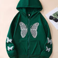 Y2K Butterfly Pattern Zip Up Hoodie, Casual Long Sleeve Drop Shoulder Hoodie, Women's Clothing