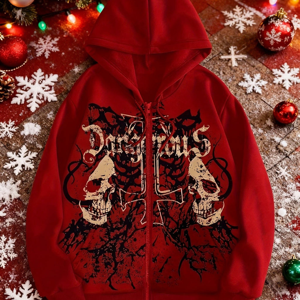 Trendy Pattern Women's Fashion Hooded Sweatshirt, Available in Christmas Red