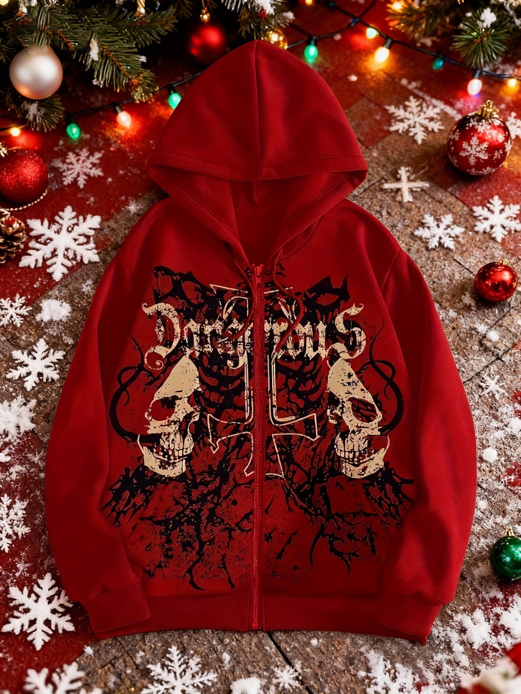 Trendy Pattern Women's Fashion Hooded Sweatshirt, Available in Christmas Red