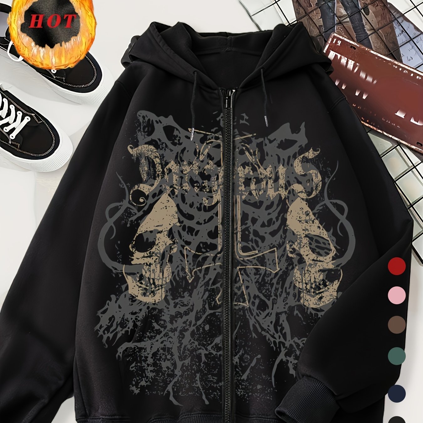 Trendy Pattern Women's Fashion Hooded Sweatshirt, Available in Christmas Red