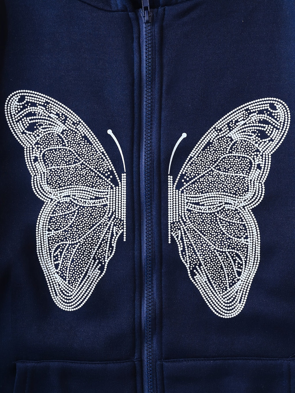 Y2K Butterfly Pattern Zip Up Hoodie, Casual Long Sleeve Drop Shoulder Hoodie, Women's Clothing