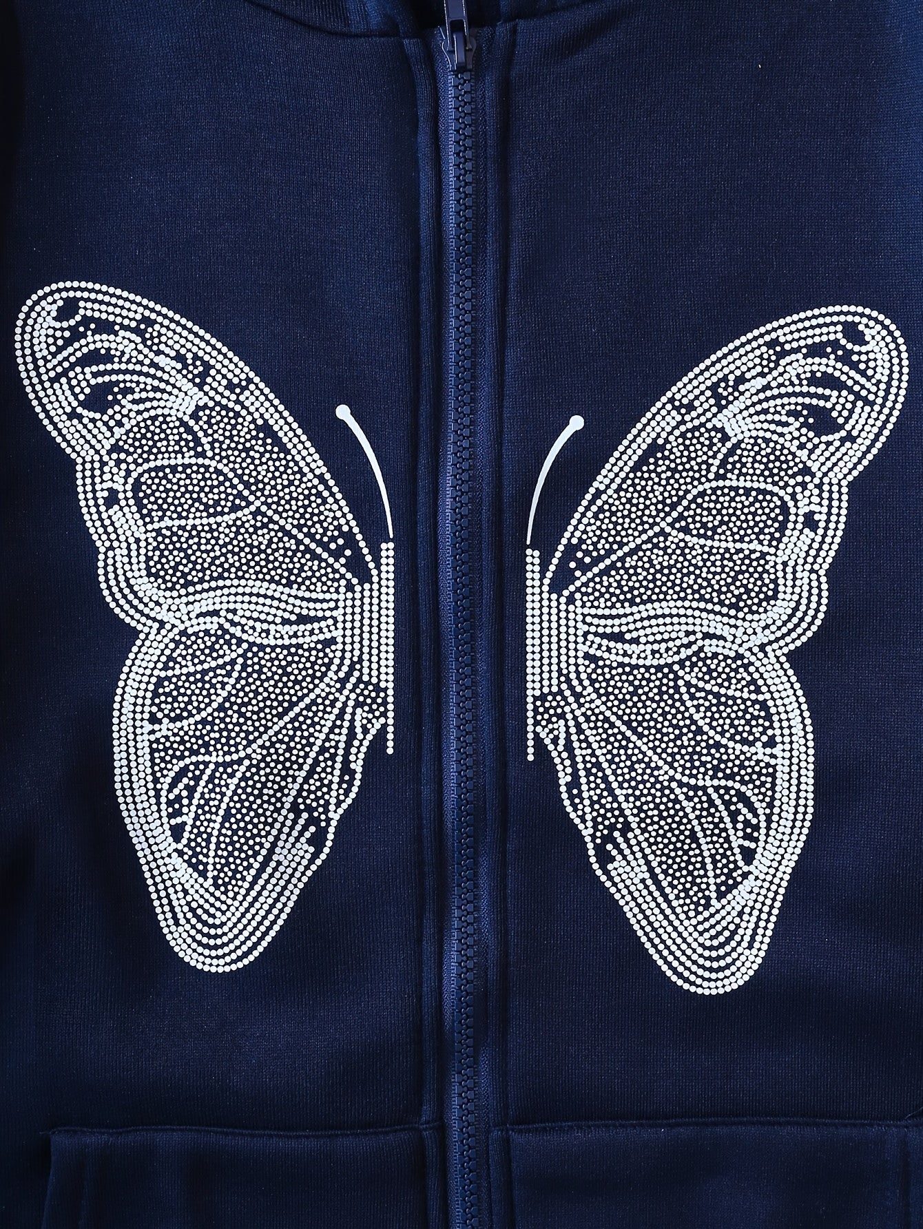 Y2K Butterfly Pattern Zip Up Hoodie, Casual Long Sleeve Drop Shoulder Hoodie, Women's Clothing