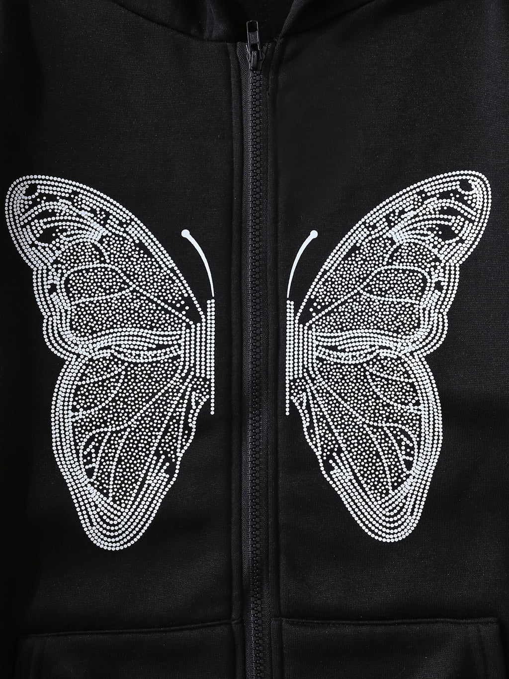 Y2K Butterfly Pattern Zip Up Hoodie, Casual Long Sleeve Drop Shoulder Hoodie, Women's Clothing