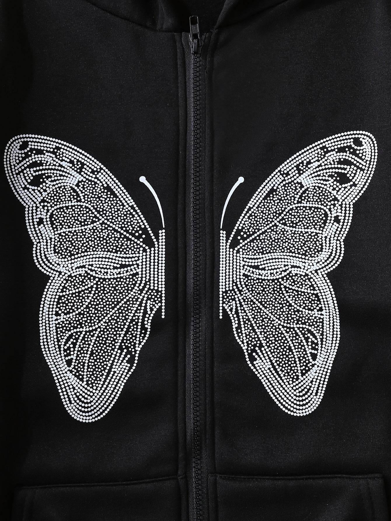 Y2K Butterfly Pattern Zip Up Hoodie, Casual Long Sleeve Drop Shoulder Hoodie, Women's Clothing