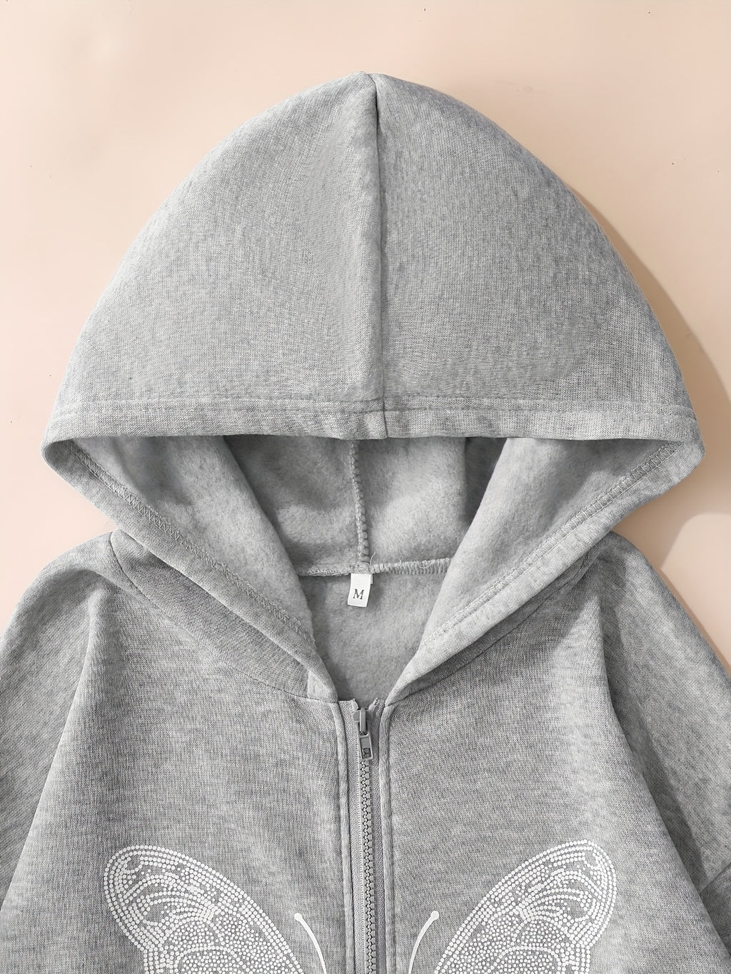 Y2K Butterfly Pattern Zip Up Hoodie, Casual Long Sleeve Drop Shoulder Hoodie, Women's Clothing