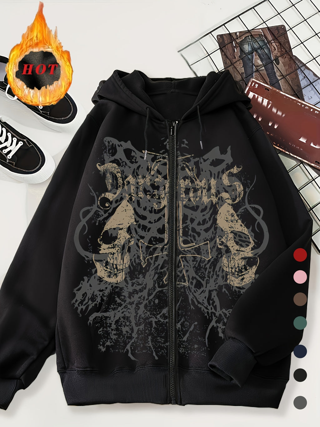 Trendy Pattern Women's Fashion Hooded Sweatshirt, Available in Christmas Red