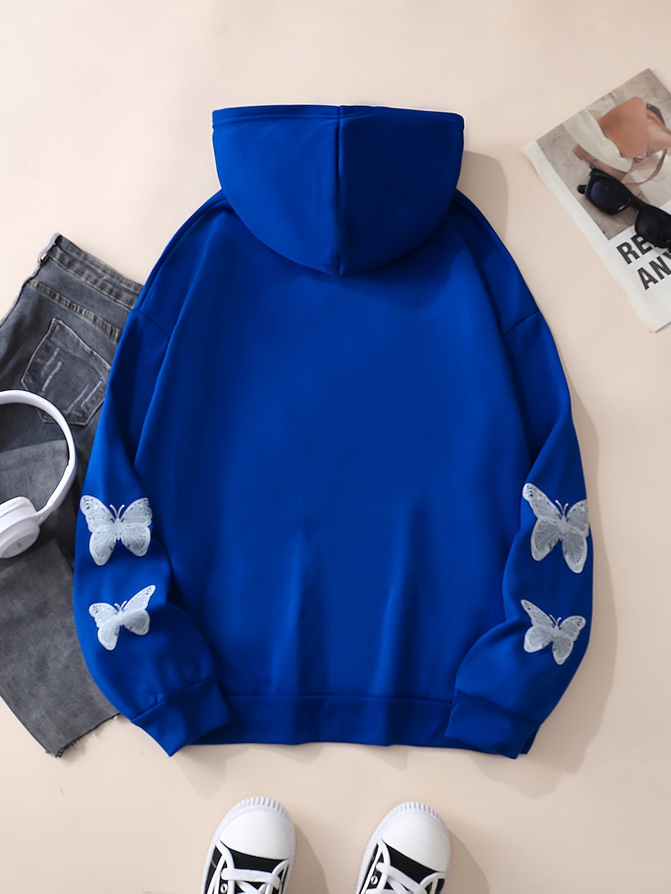 Y2K Butterfly Pattern Zip Up Hoodie, Casual Long Sleeve Drop Shoulder Hoodie, Women's Clothing